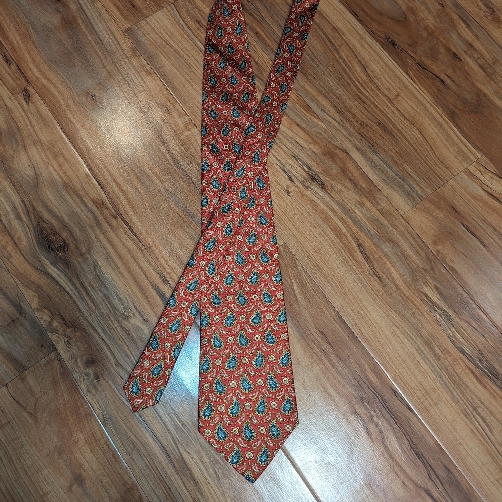 Christian Dior Silk Vintage Paisley Necktie Red‎ Blue Gold